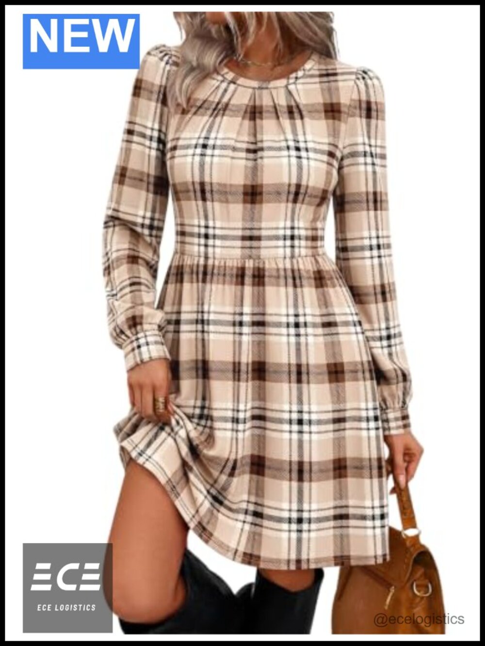 Womens Fall Dress Long Sleeve Pleated A-Line Pockets Business Casual